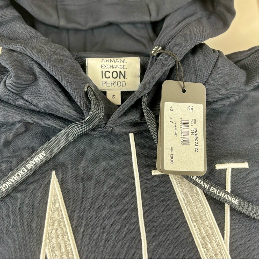 NWT Armani Exchange Men's Navy Embroidered Hoodie Sweatshirt Small - Picture 3 of 4